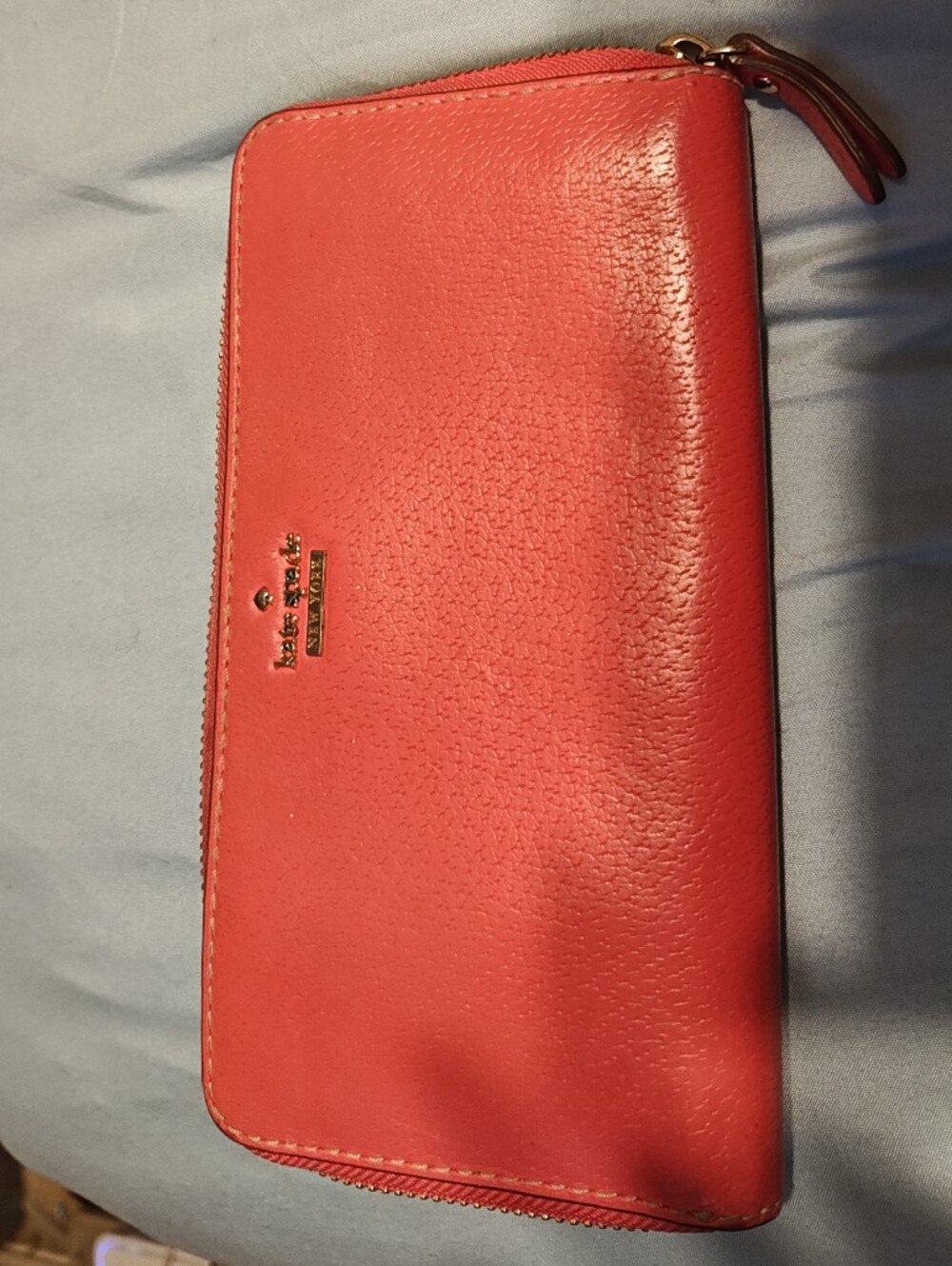 kate spade Coral-Pink Zip Wallet with Gold Logo